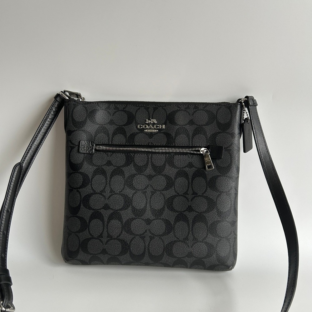 Coach Rowan File Bag Graphite Black Signature Canvas Crossbody C1554